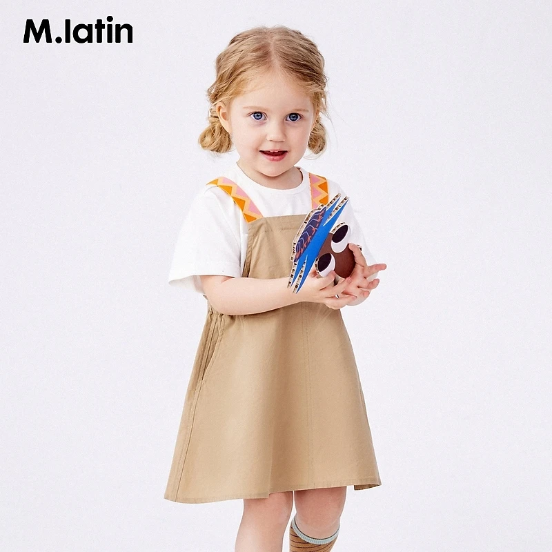 Z1马拉丁童装儿童连衣裙夏装新款女童小童假两件背带短袖连衣裙