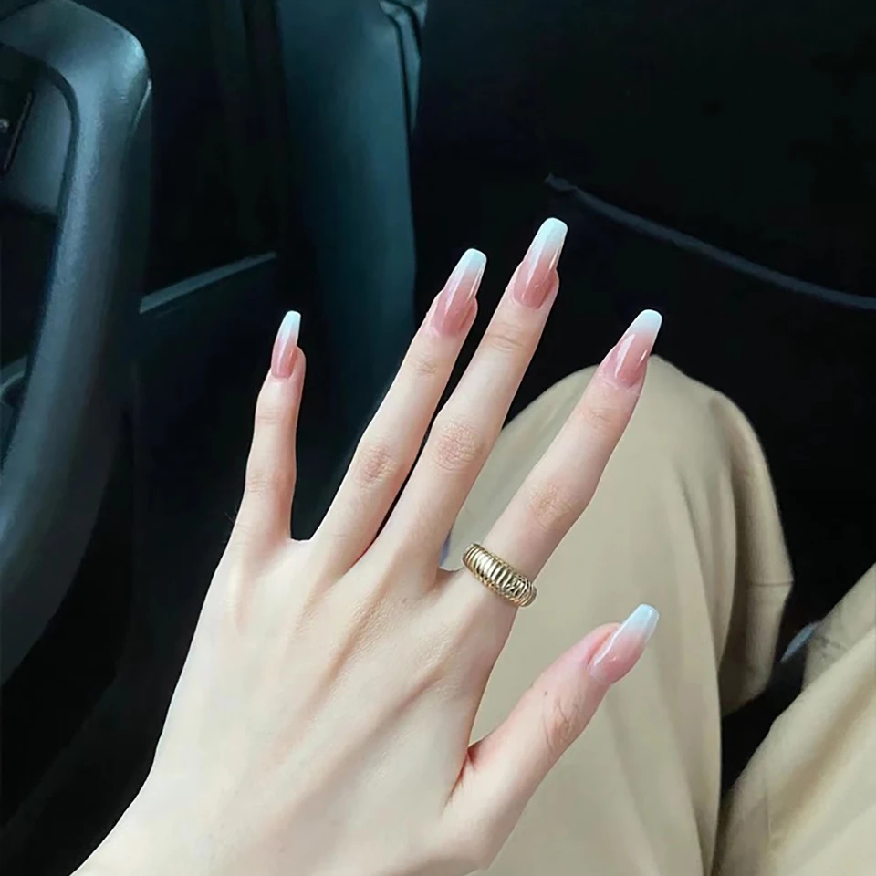 纯手工【裸色纯欲渐变】简约气质美甲穿戴甲中长t形显白少女贴片甲