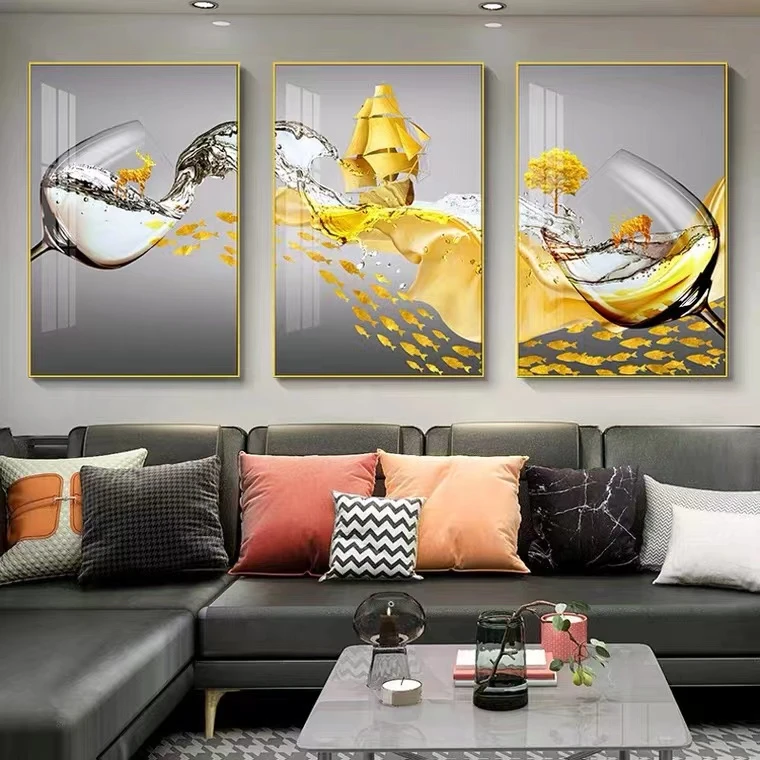 餐厅三联画楼梯走廊卧室【多款画面选择】镶钻晶瓷装饰画设计手工