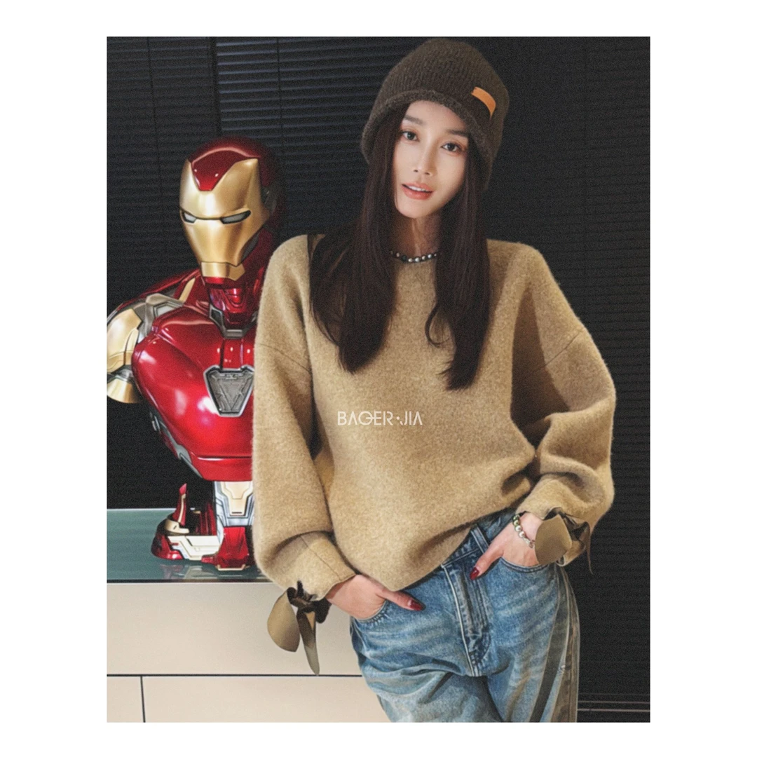 99-【韩国小姐姐】宝儿家含幂BV66624410冬季款蝙蝠袖花朵针织毛衣