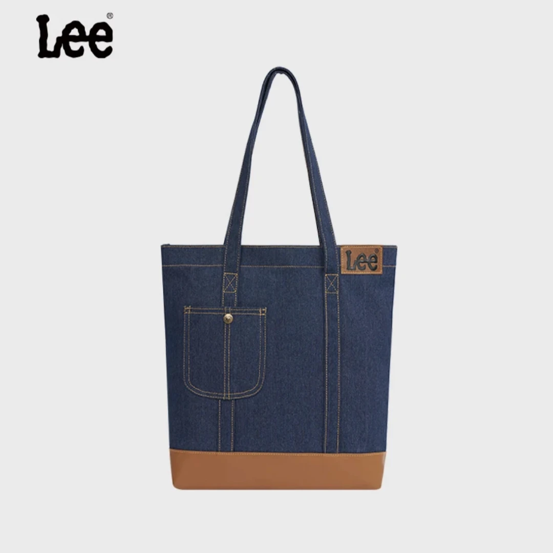 Lee新款托特包女包包牛仔单肩包手提大容量学生挎包帆布包蓝色C
