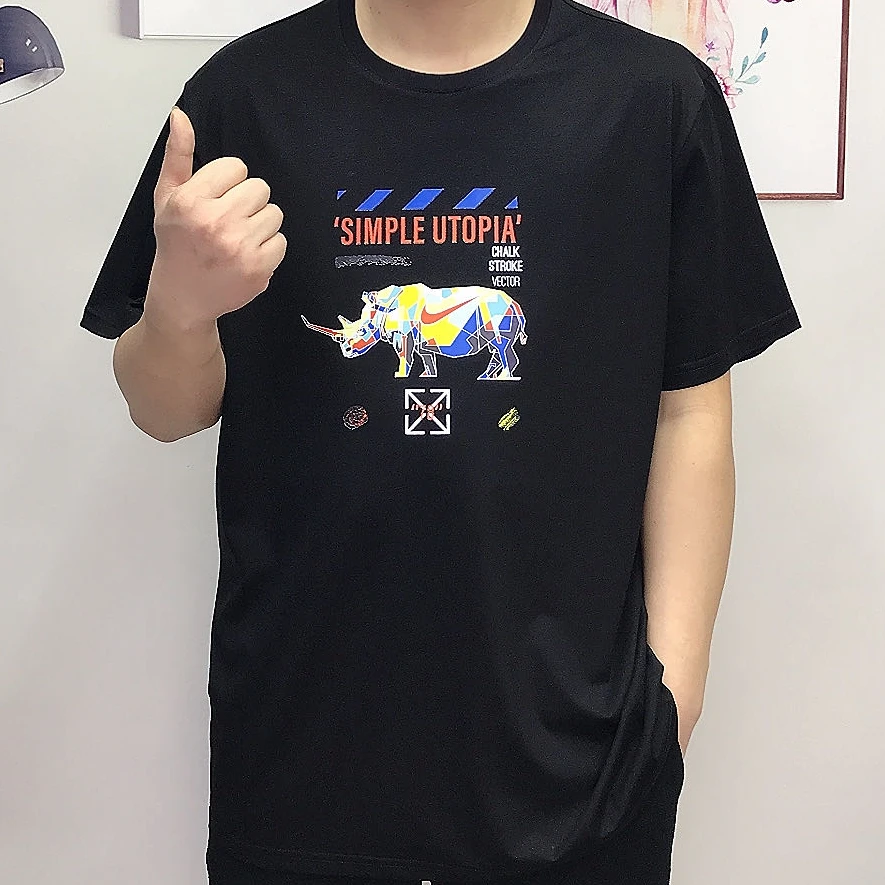 90-500斤7A级别男士大码加肥加大七彩犀牛印花短袖T恤