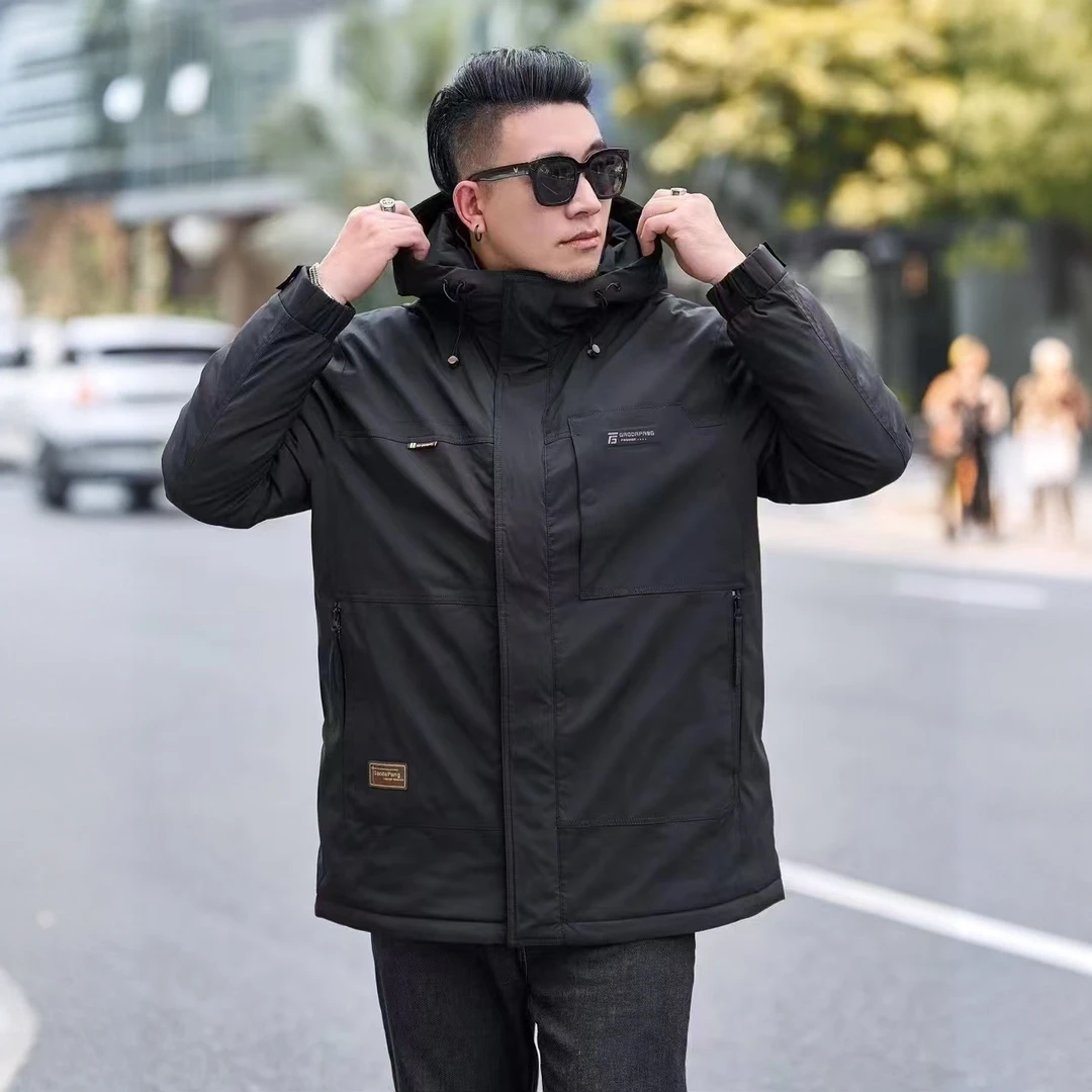 180-280斤大码男士加肥加大冬季连帽新国标简约中长羽绒服555#