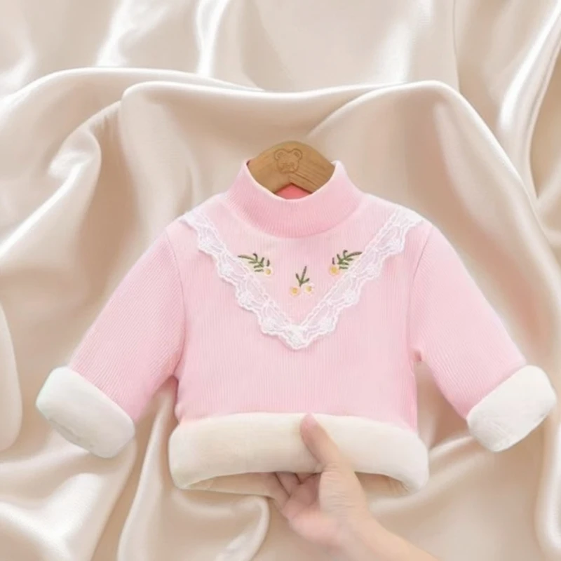 宝宝三层加绒加厚上衣夹棉打底衫冬季半高领男女童冬天保暖衣防寒