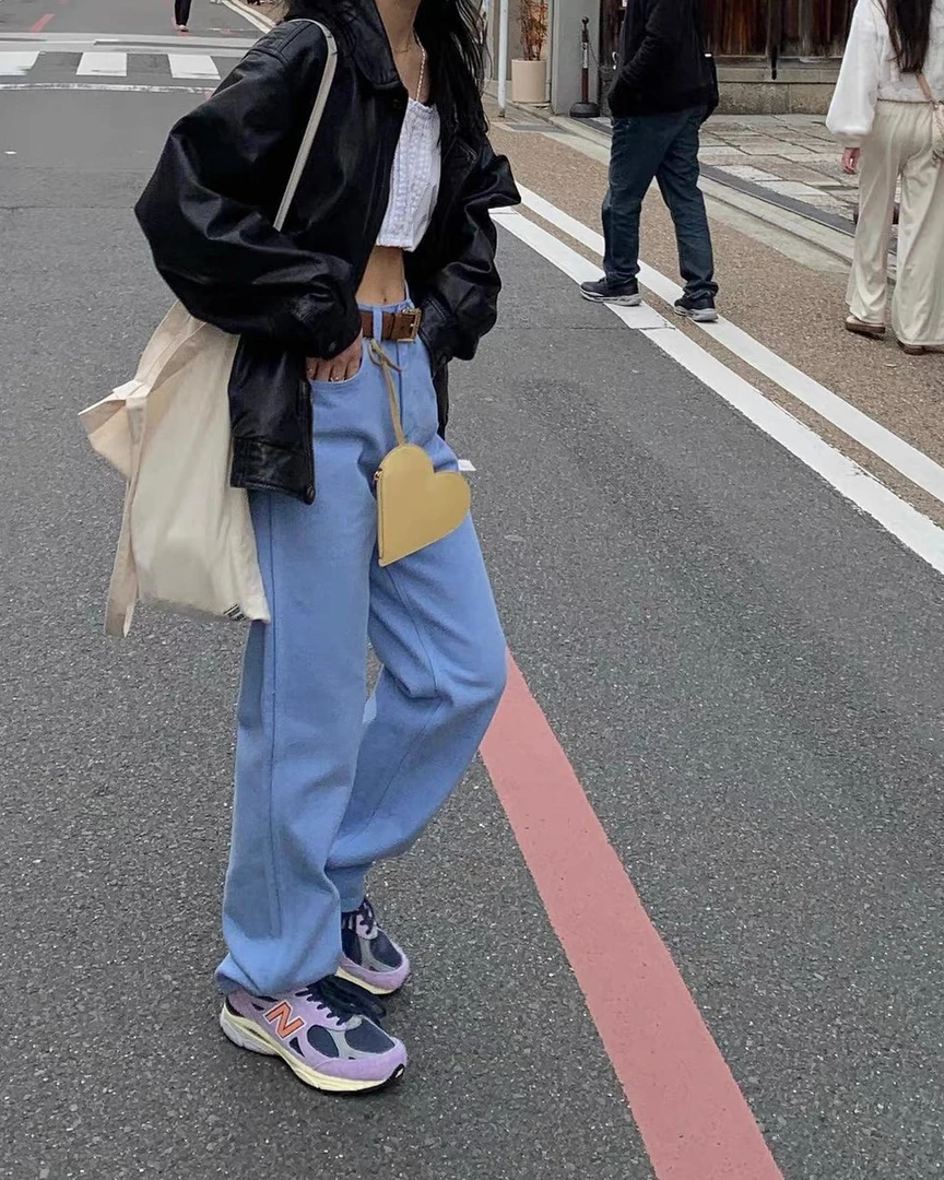 夏季薄款高腰明亮水蓝色浅色牛仔裤休闲百搭直筒长裤XX-24623