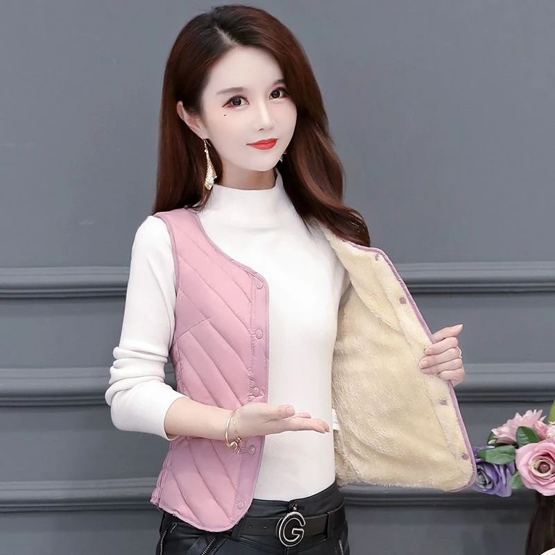 2023新款加厚加绒棉马甲女秋冬内胆保暖背心轻薄贴身打底贴身马夹