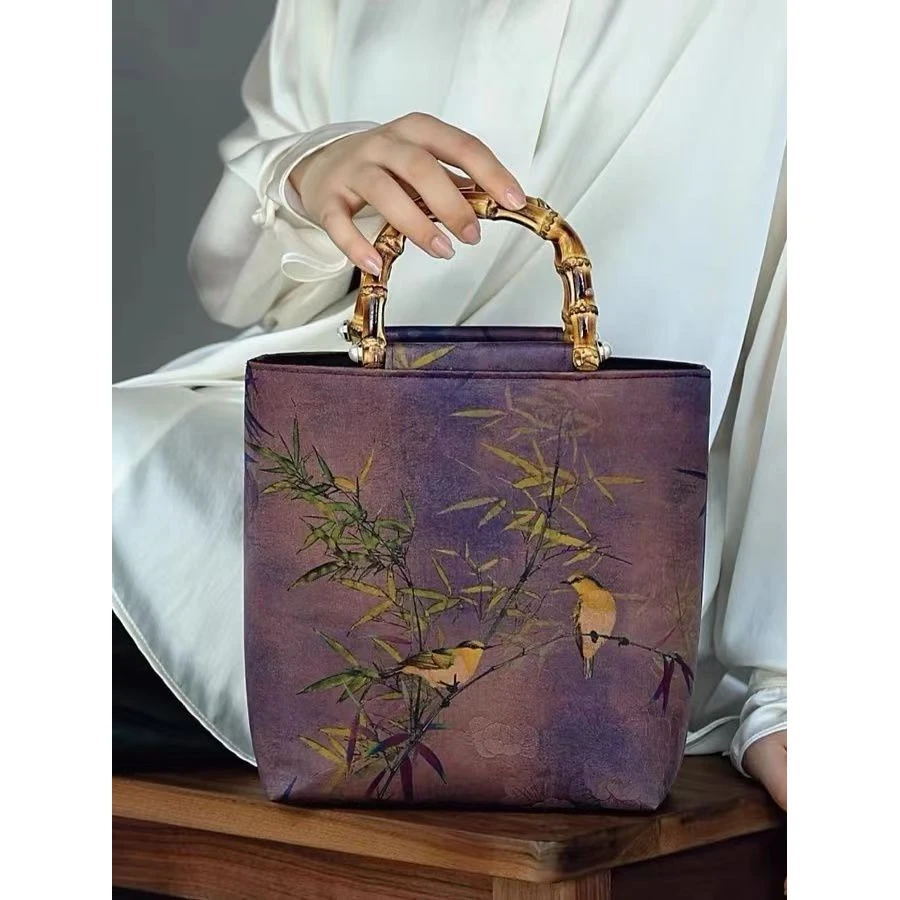 新中式国风复古竹节包2024新款大容量手提包专属汉服旗袍水桶包