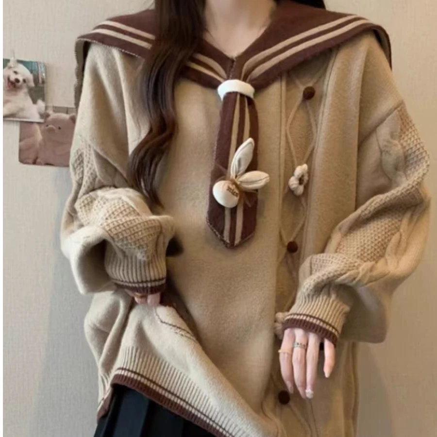 针织毛衣宽松风显瘦气质长袖网红时尚百搭圆领休闲开衫