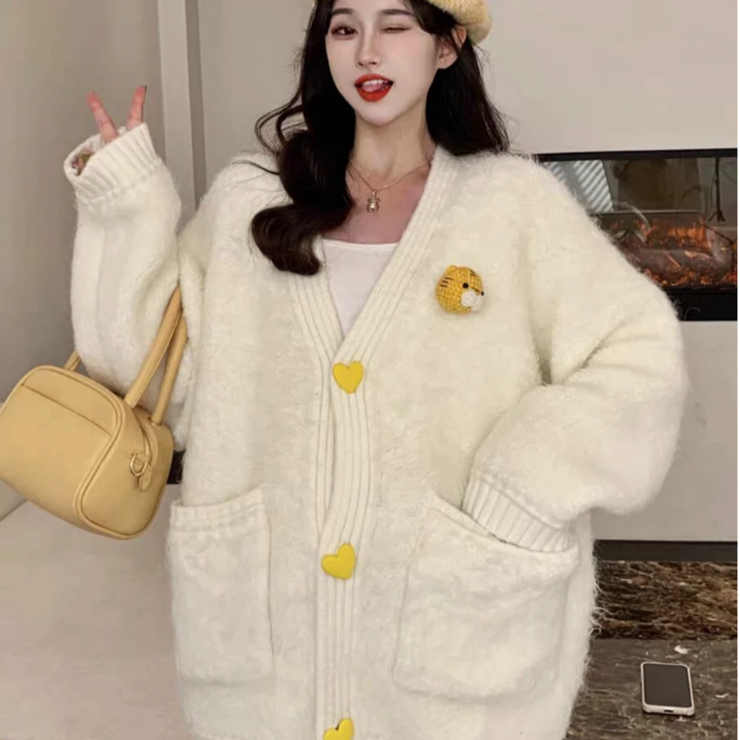 针织毛衣宽松风显瘦气质长袖网红时尚百搭圆领休闲开衫