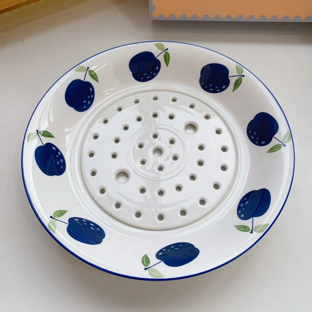 869高温釉下彩黑布林可沥水饺子盘10英寸饺子盘单只装长25高4.5