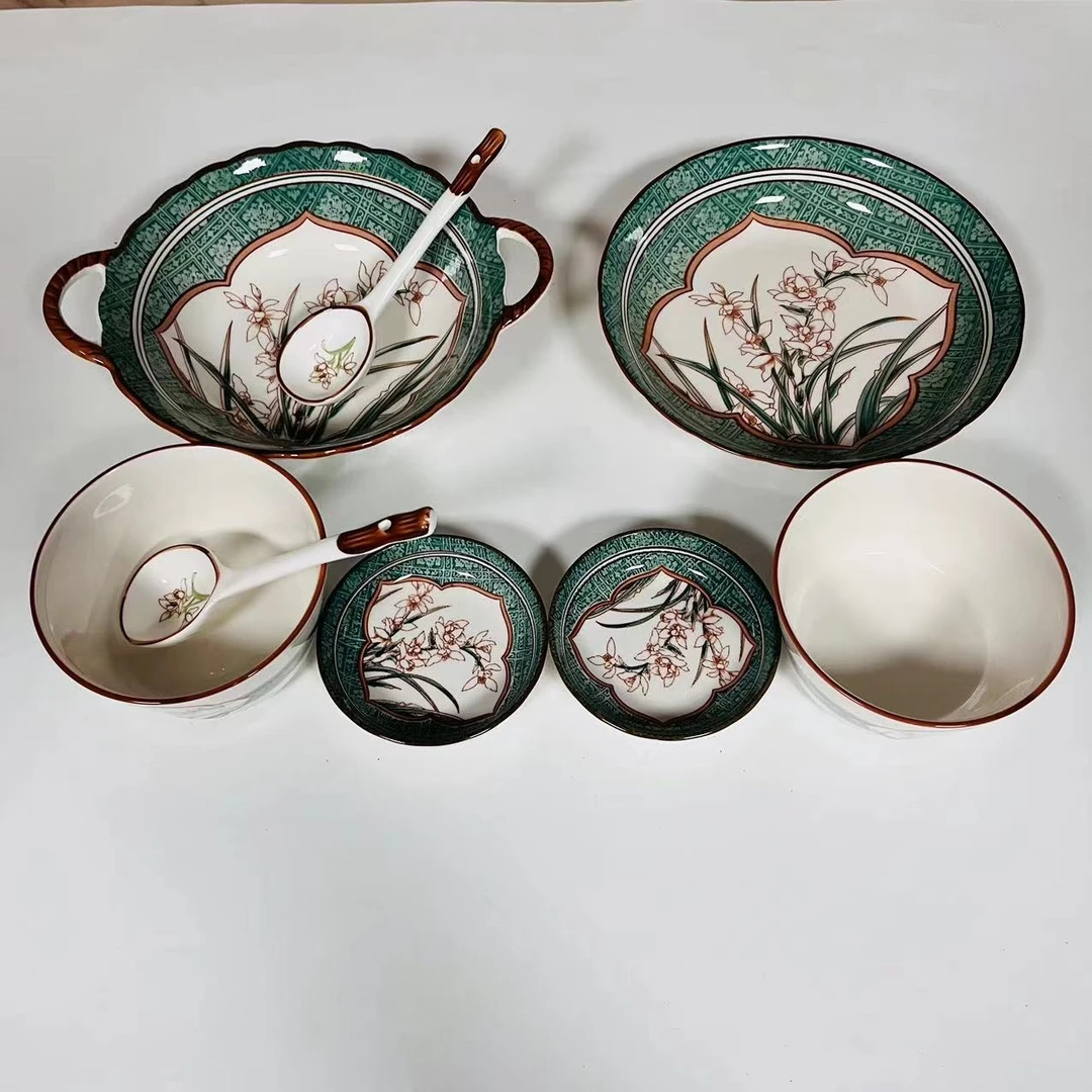 兰亭序-2饭碗+2长柄勺+2味碟+圆盘+1双耳碗
