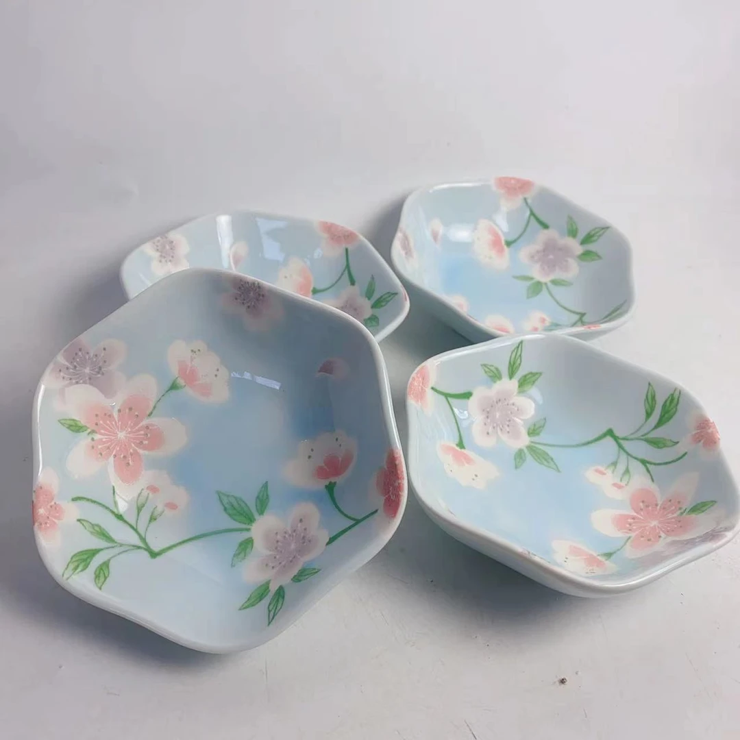 5069蓝樱花4英寸味碟蘸料碟 四只装 长10高3