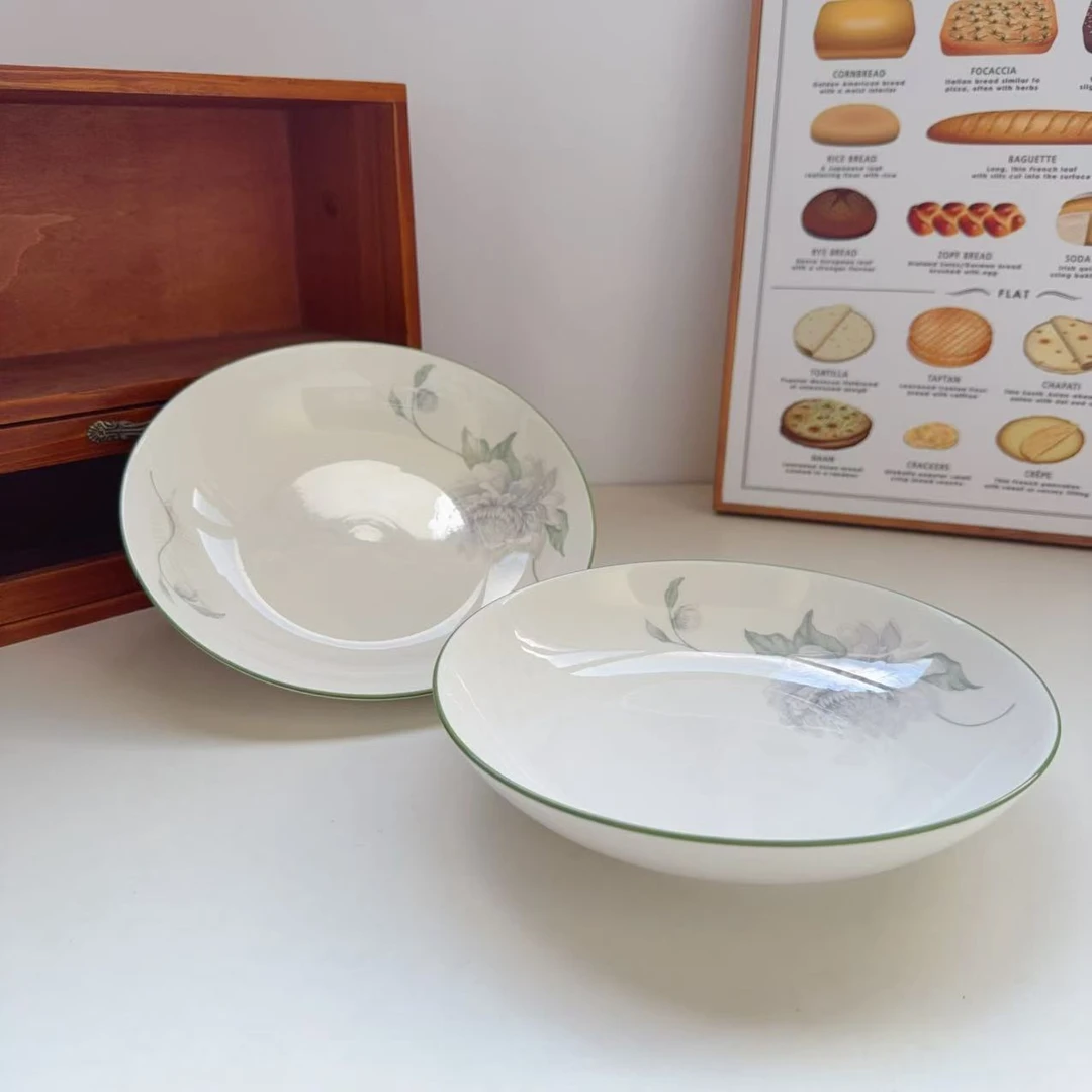 992蓝蔻系列高温釉中彩8英寸深菜盘两只装长20高4.2