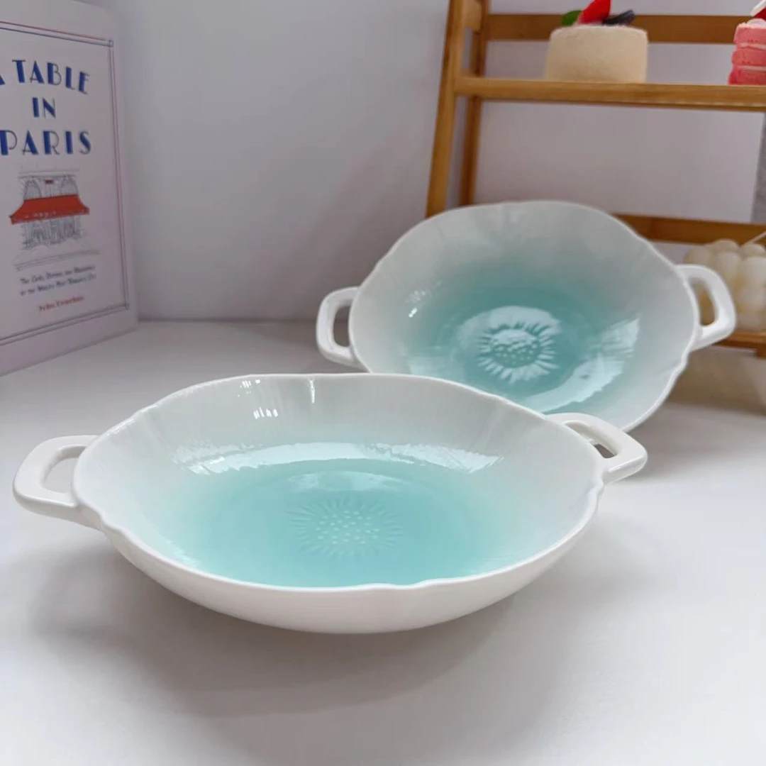 883北欧海盐系列9.8英寸双耳盘两只装 带耳长24.5高4