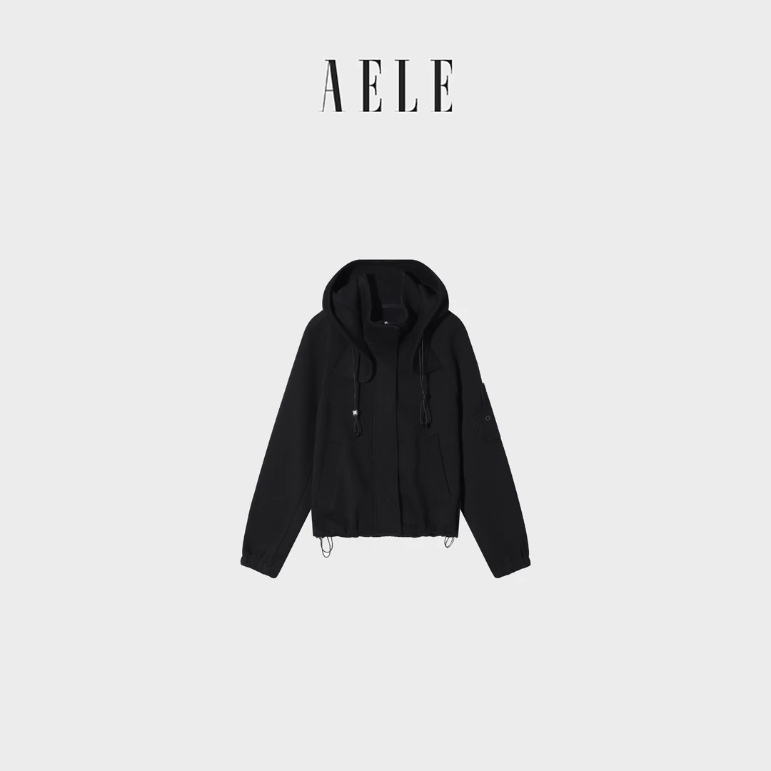 AELE W8F5 1307 AD 黑色加厚保暖连帽立领外套