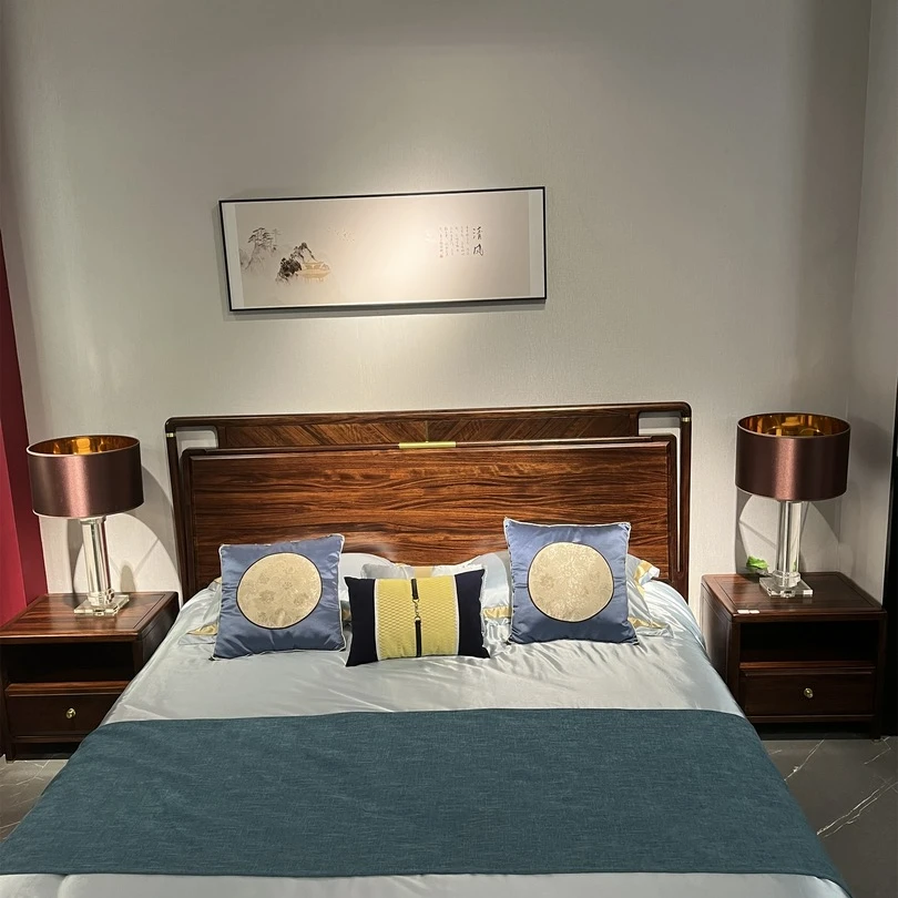 新中式实木大床双人床实木家具高低箱储物卧室1.8米大床