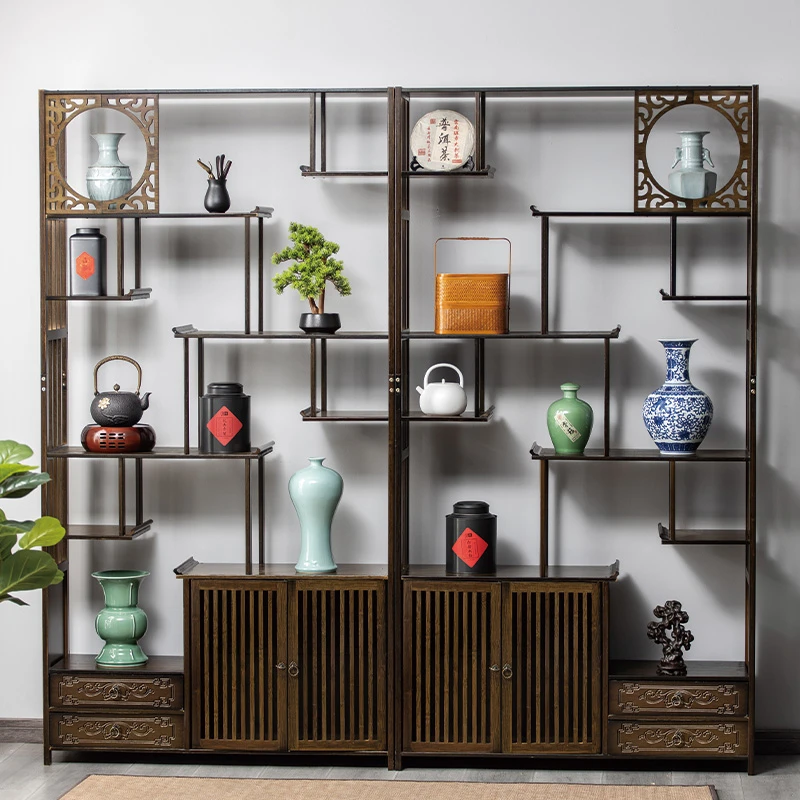 中式博古架茶柜架普洱茶叶展示架古董摆件柜茶室茶具紫砂壶置物架