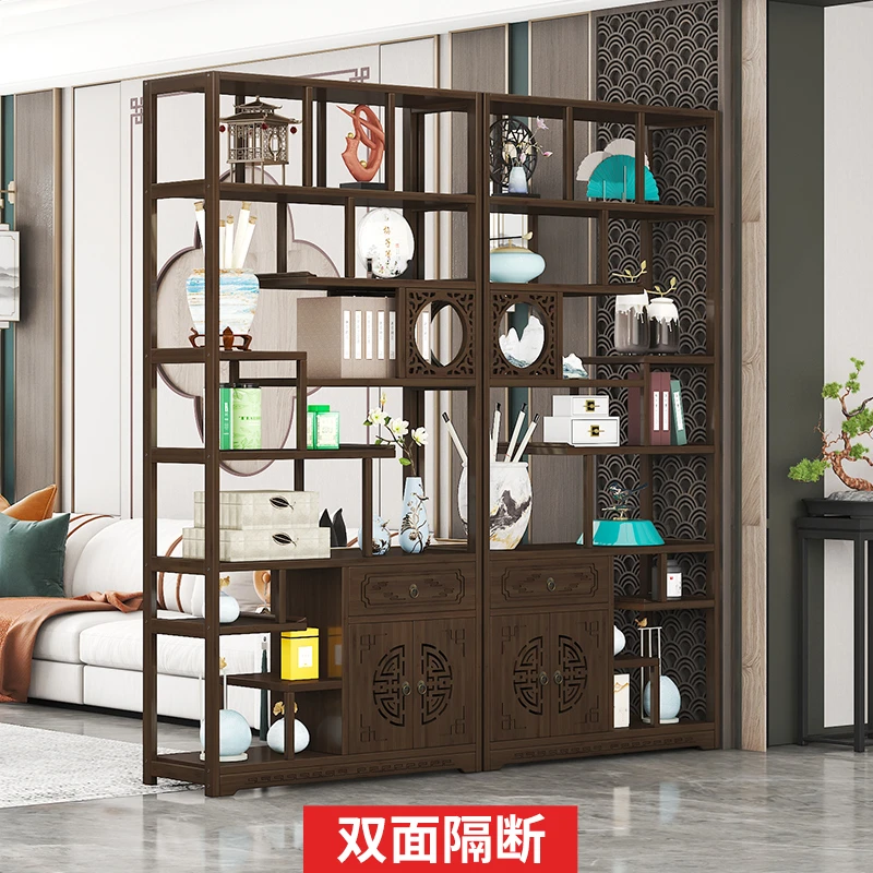 新中式实木博古架多宝阁茶叶展示柜家用古董隔断置物架简约现代