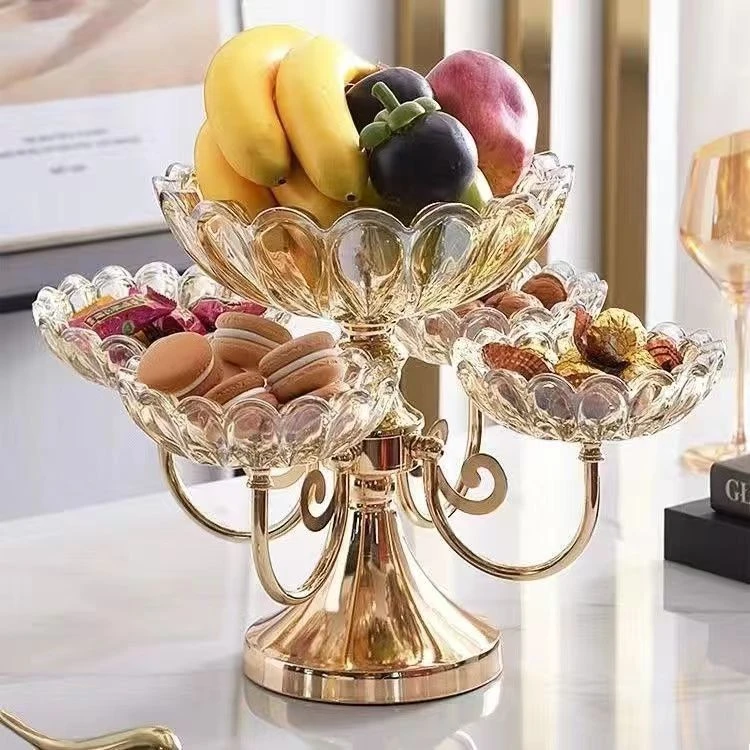 欧式水晶玻璃多层现代家用客厅茶几创意轻奢零食糖果盘网红水果盘