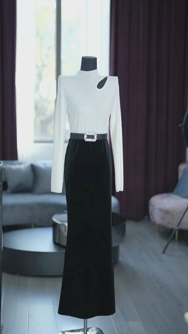 【NNC 】锁骨镂空羊毛衫(100%澳洲进口羊毛)时尚长袖轻奢包臀修身