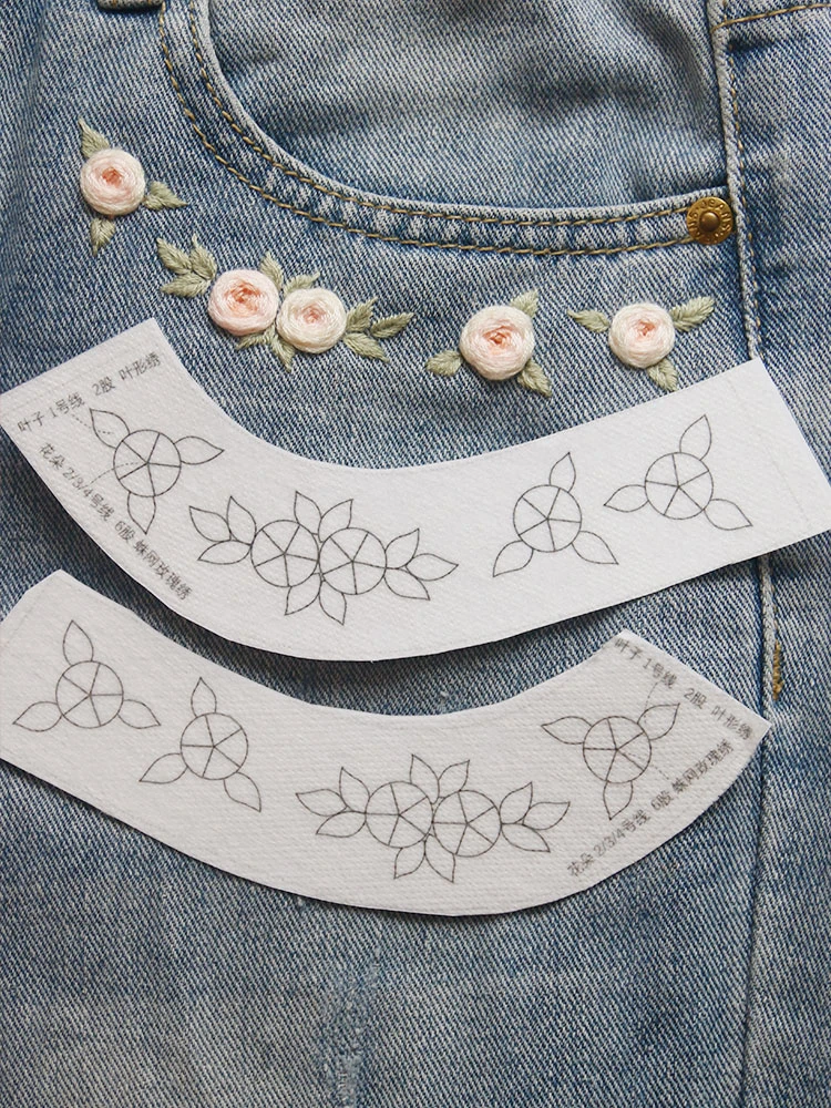 手工刺绣带图水溶贴纸diy材料包玫瑰立体花贴布无纺布绣花贴纸