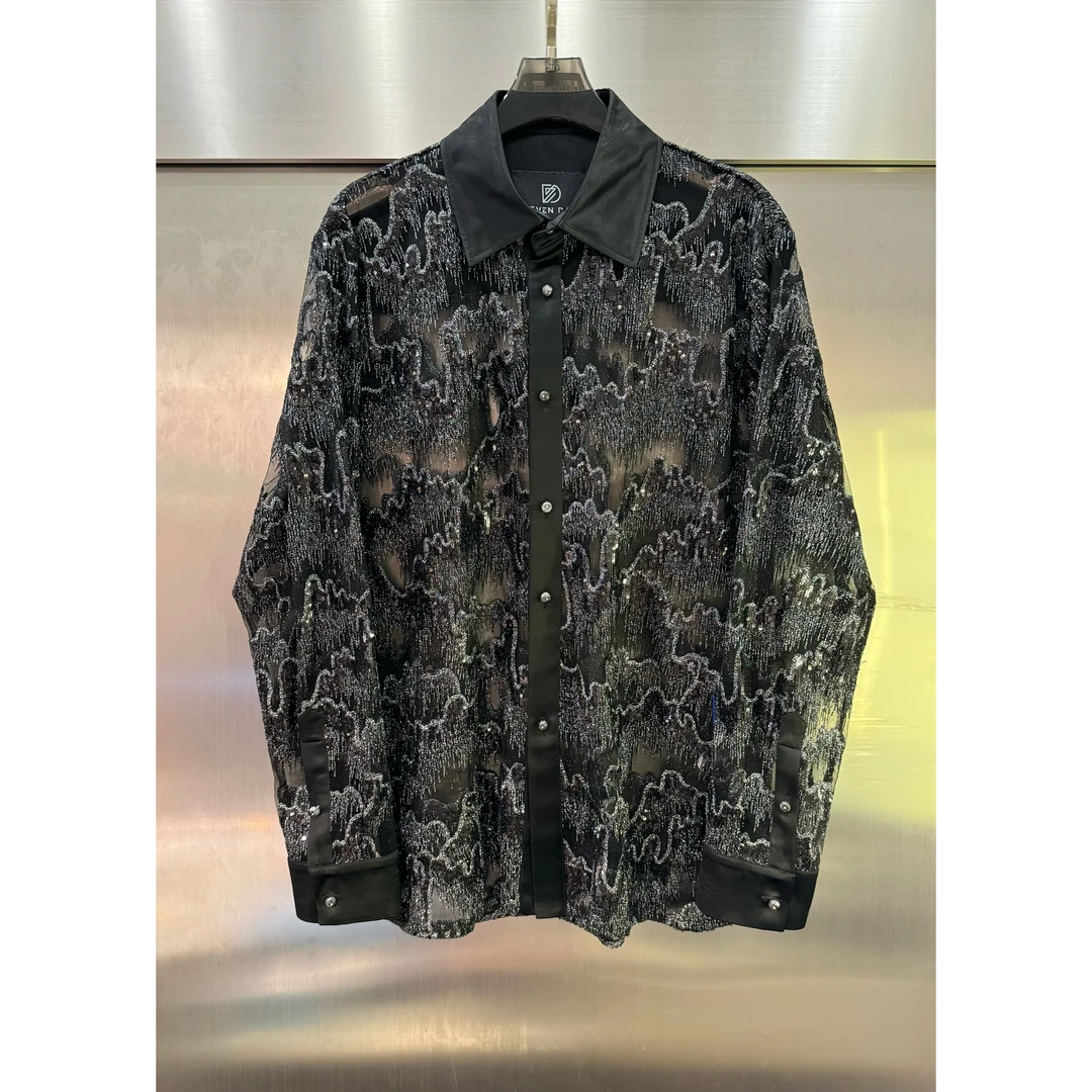 【YSFZ】设计师高级感新中式满幅山水珠片刺绣衬衫