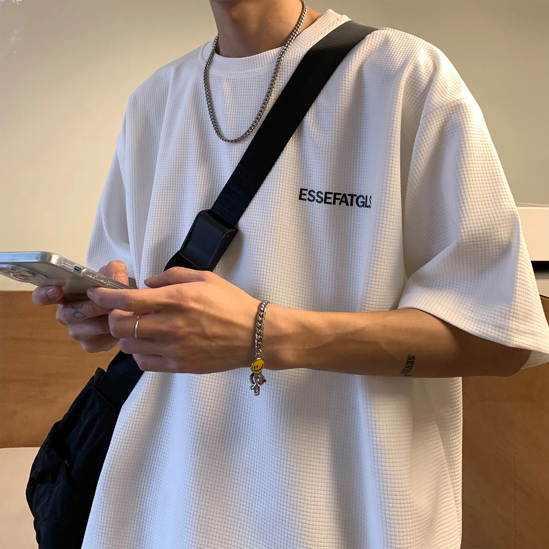 @MXD 300g重磅夏季华夫格短袖t恤男宽松潮牌百搭休闲简约半袖体恤