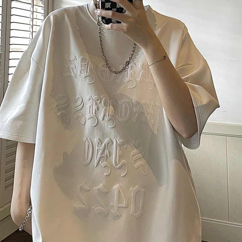 @MXD 美式潮牌字母钢印休闲短袖T恤男士oversize宽松纯棉半袖体恤