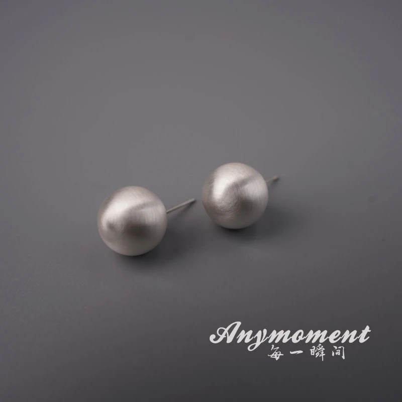 go 铜合金耳饰 圆球耳钉女法式复古时尚拉丝耳钉轻奢百搭高级感