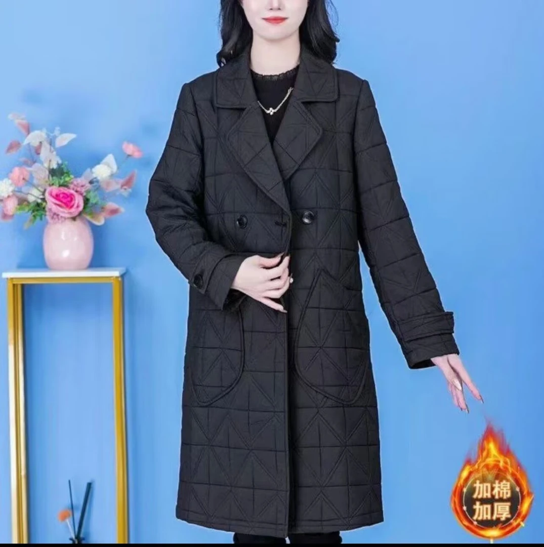 【直播链接加厚】2024年秋冬季新款女装时尚菱格休闲保暖棉服中长款