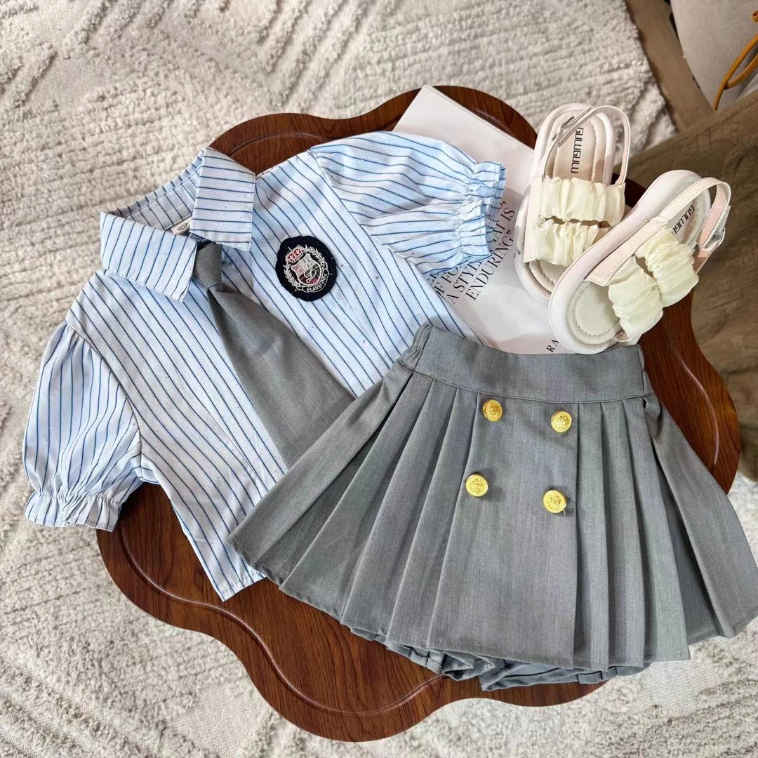 儿童jk制服衬衫洋气时髦百褶裙两件套女童学院风套装夏季2024新款
