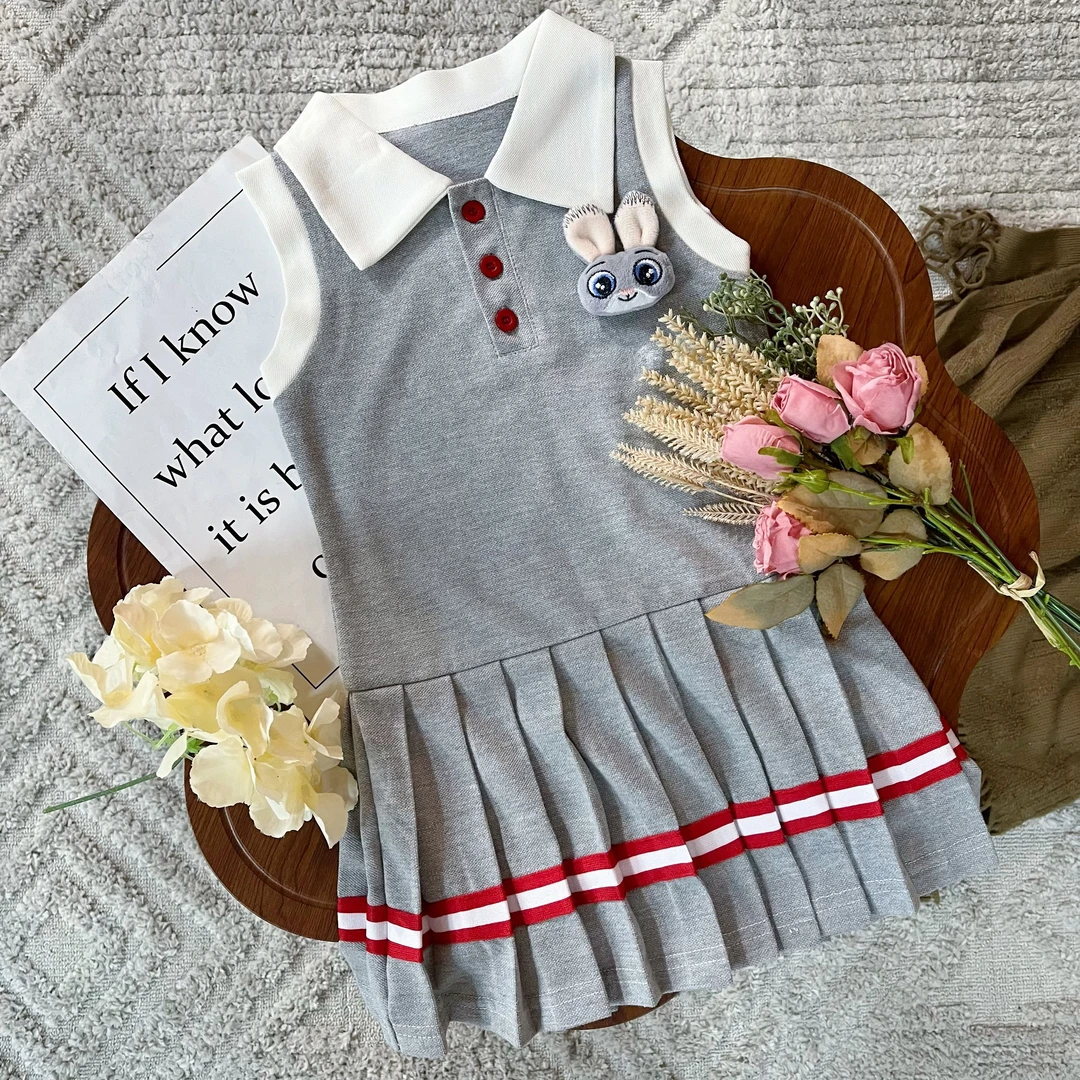 韩国童装2024夏季女童洋气POLO领连衣裙女宝宝休闲T恤裙洋气时尚
