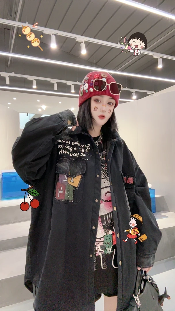 莹莹欧货【夹棉后背08笑脸衬衫外套】女潮牌秋冬女休闲长袖37766