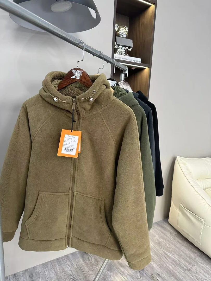 【三言优选】加厚外套男女同款秋冬季加绒保暖卫衣开衫宽松夹克088