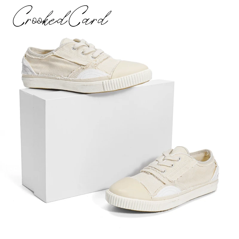 破坏做旧圆头帆布鞋女时尚休闲小白鞋低帮潮流