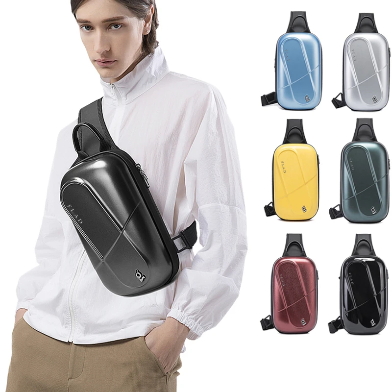 费莱德 胸包男单肩包斜挎包男士ipad包硬壳EVA机车包韩版休闲胸包