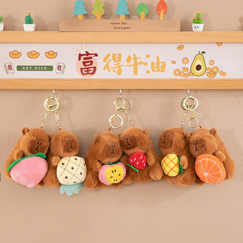 创意毛绒卡皮巴拉吹泡泡钥匙扣挂件可爱情侣学生书包钥匙链小挂饰