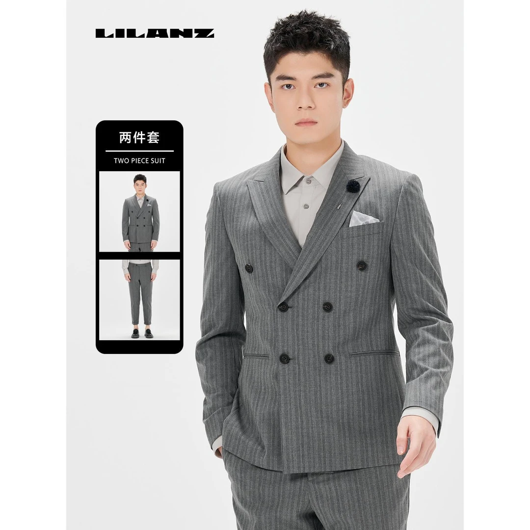 【时尚大气TR混纺抗皱易打理】利郎春季双排扣竖条纹西装 24 CXF 25
