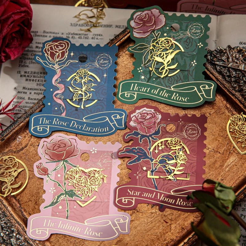 玫瑰守则异形金属书签 ins风高颜值浪漫镂空花卉阅读标注备忘书夹