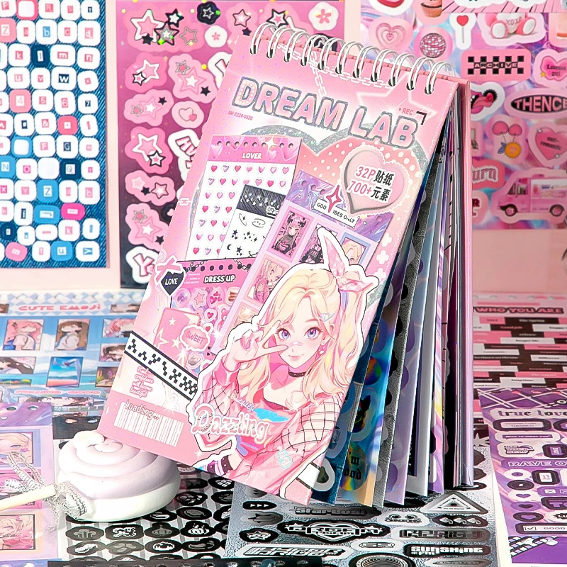 颗粒集合卡通手账贴纸本免裁剪韩系y2k可爱儿童咕卡diy素材装饰贴