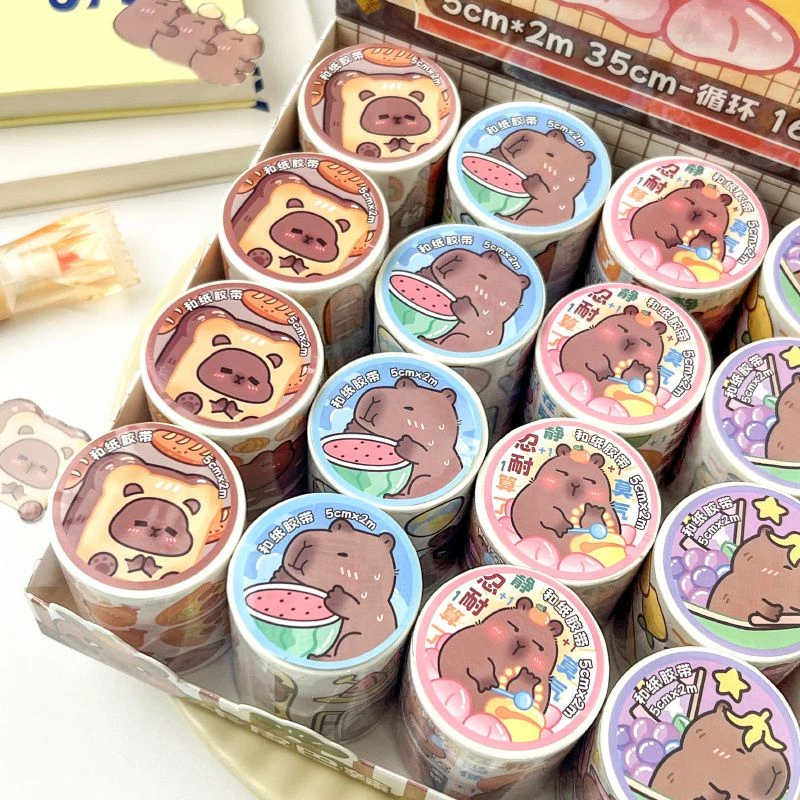 卡皮巴拉和纸胶带高颜值可爱熊熊少女心手账专用diy素材韩版贴纸