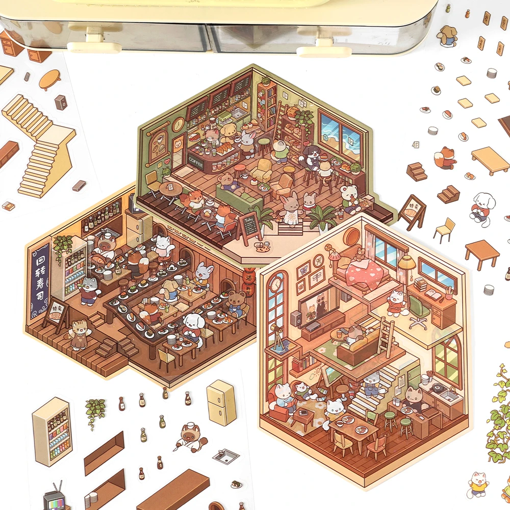 infeelme造景贴纸今日营业系列3d立体手账DIY微缩场景小屋拼贴画