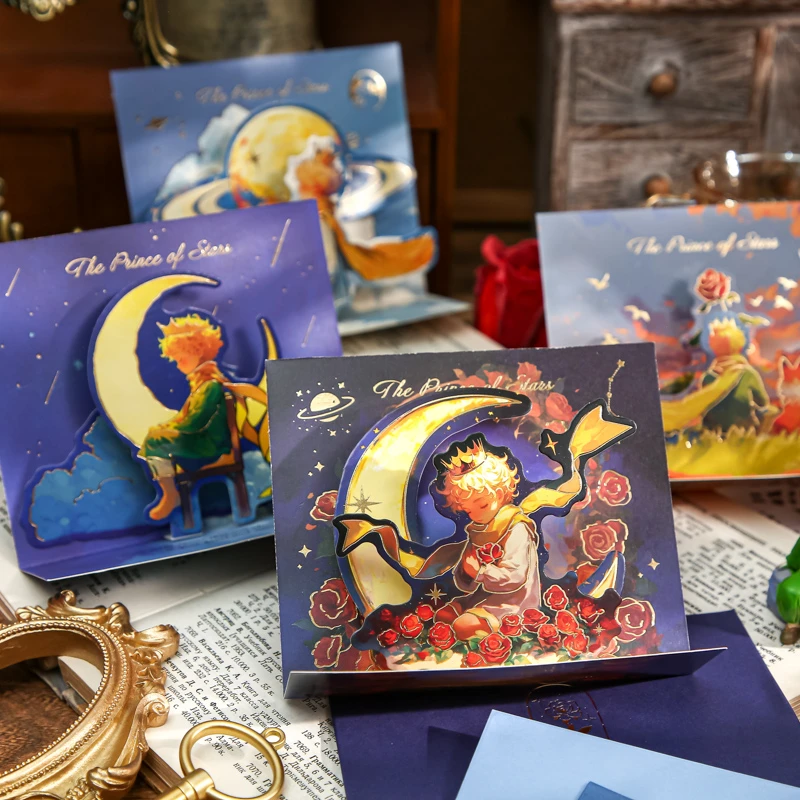 卡通王子系列对折手写3D立体烫金贺卡创意高颜值信封贺卡生日礼物