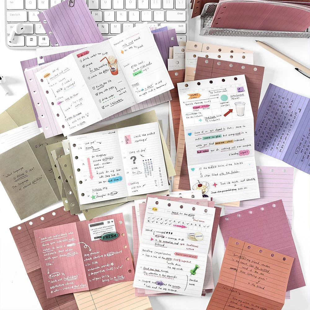 复古彩色M5活页替芯手账折叠内页 ins简约纯色学生笔记本替换内芯