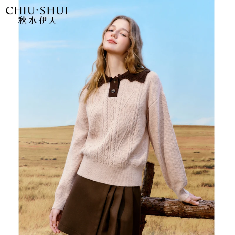 【直播】秋水伊人甜美不规则娃娃领毛衣秋季宽松上衣0520