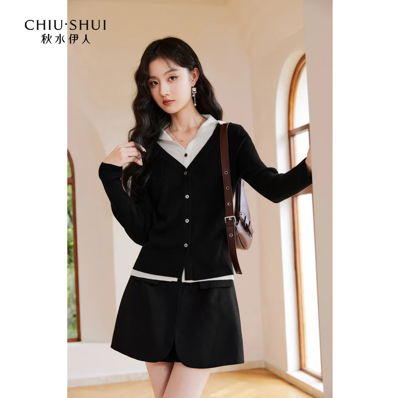 【直播】秋水伊人假两件撞色针织衫显瘦上衣623408A100500