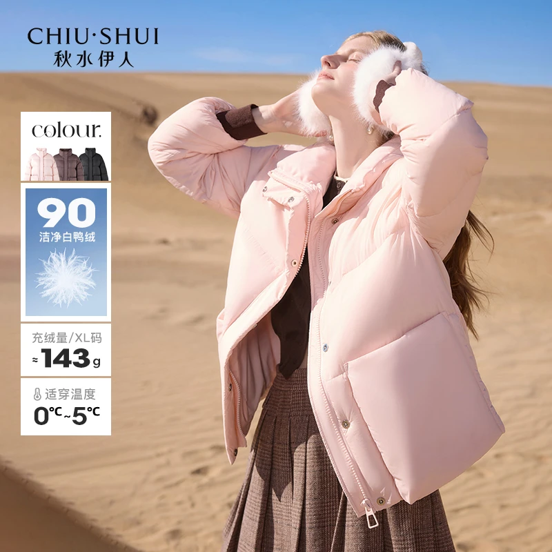【许半夏专属】秋水伊人简约立领纯色羽绒服冬季新款女90白鸭绒