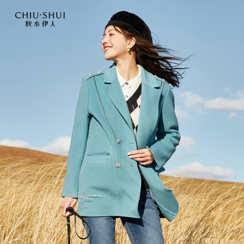 【李易行】秋水伊人毛呢外套双排扣大衣撞色外套622408E127062