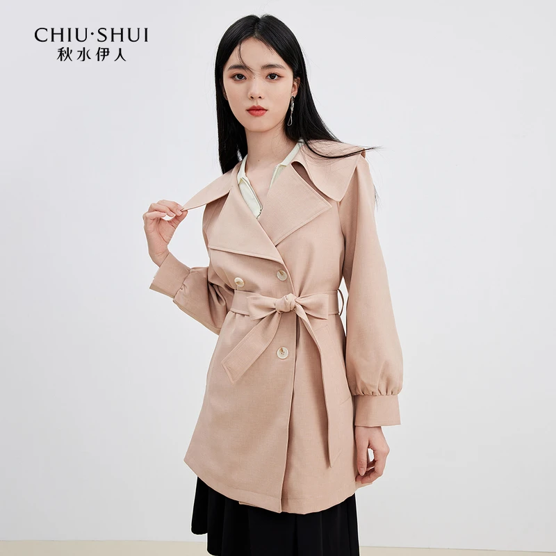 【直播】秋水伊人简约翻领风衣都市感时尚摩登外套0027