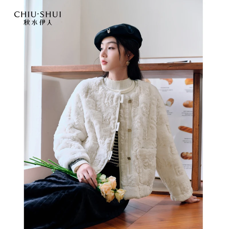 【直播】秋水伊人软糯毛绒感仿皮草厚外套冬女小个子短款上衣